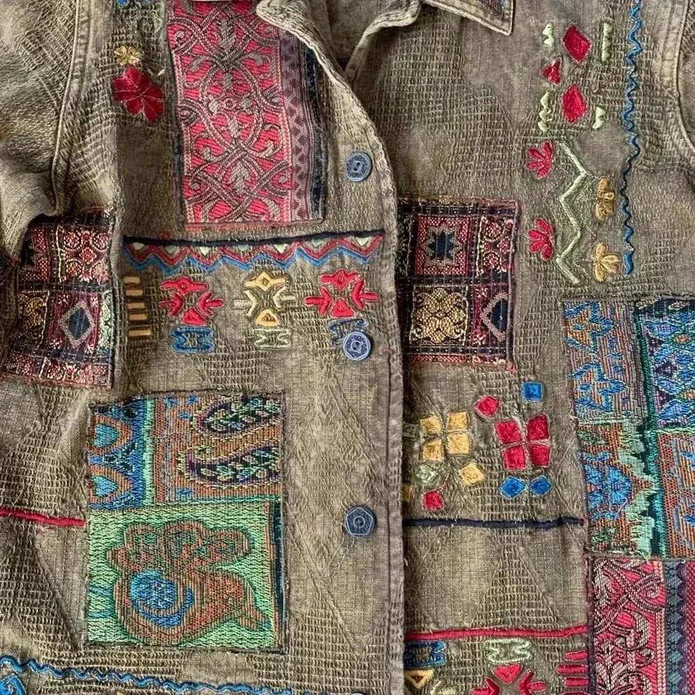 Vintage Chicos Bohemian Patchwork Button Down Jac… - image 5